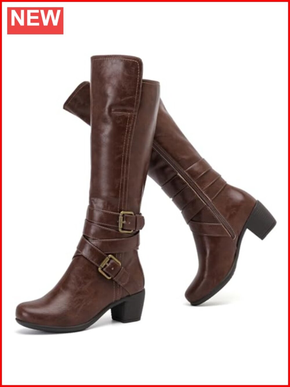 Women's Knee High Heeled Boots Pointed Toe Faux Leather